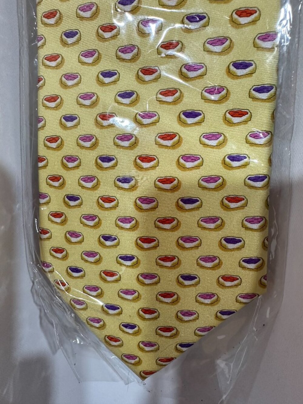 NWOT Sine Die 100% Silk Texas Kolache Necktie Yellow Novelty Food Tie